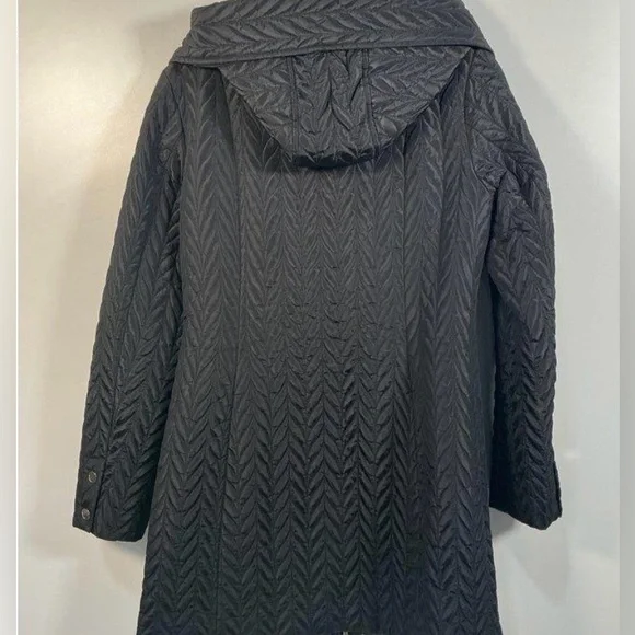 Kate Spade Black Quilted Herringbone Hooded Jacket - Picture 4 of 8